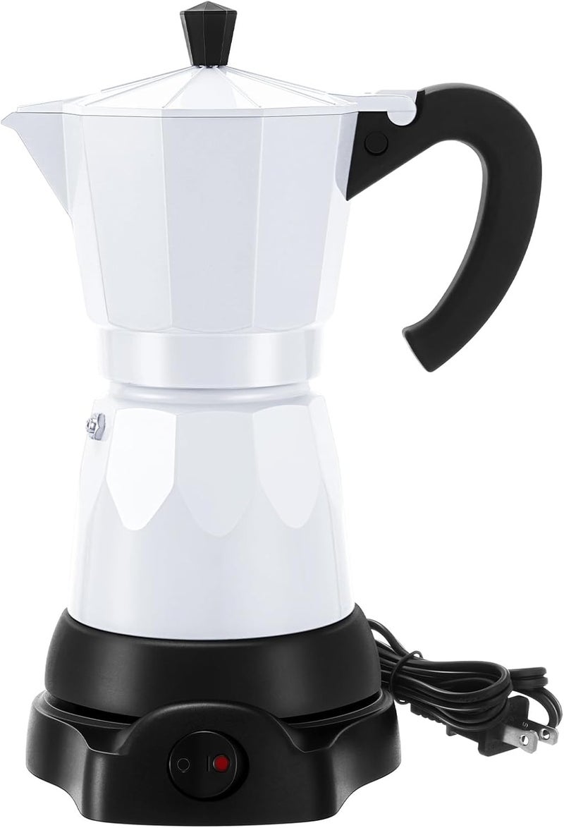 Lemosae Coffee Pot 6 Cup Electric Espresso Coffee Maker Italian Moka Maker 300ml Portable Aluminum Espresso Machine Cafetera Moka Pot with Detachable Base, Gift for Home Travel(White) - Image 1